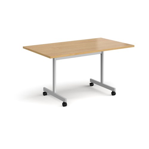 Rectangular fliptop meeting table with silver frame 1400mm x 800mm - oak