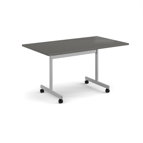 Rectangular flip top meeting table with silver frame 1400mm x 800mm - Onyx Grey