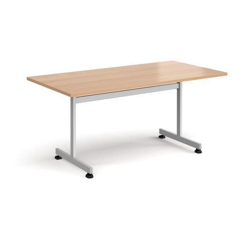 Rectangular flip top meeting table with silver frame 1600mm x 800mm - beech