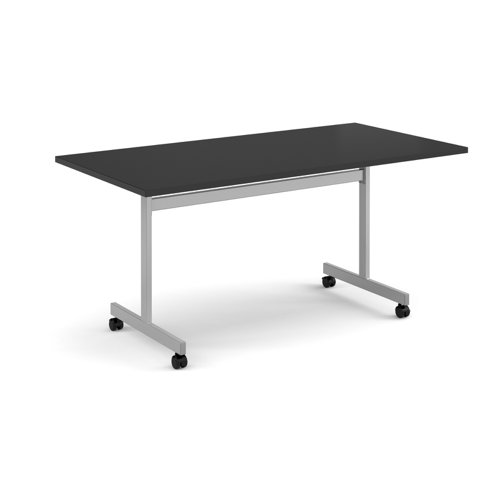 Rectangular flip top meeting table with silver frame 1600mm x 800mm - Black