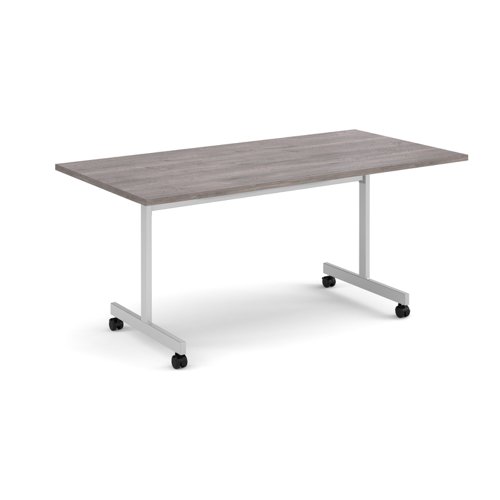 Rectangular fliptop meeting table with silver frame 1600mm x 800mm - grey oak