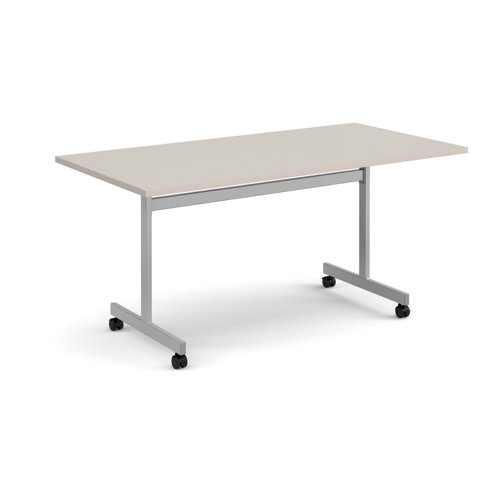 Rectangular flip top meeting table with silver frame 1600mm x 800mm - Light Grey