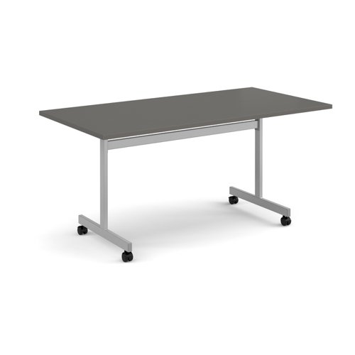 Rectangular flip top meeting table with silver frame 1600mm x 800mm - Onyx Grey