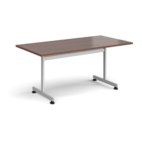 Rectangular fliptop meeting table with silver frame 1600mm x 800mm - walnut