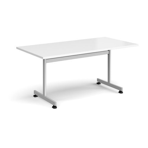 Rectangular fliptop meeting table with silver frame 1600mm x 800mm - white