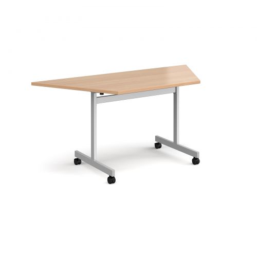 Trapezoidal fliptop meeting table with silver frame 1600mm x 800mm - beech