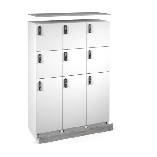 Flux top and plinth finishing panels for triple locker units 1200mm wide - grey oak