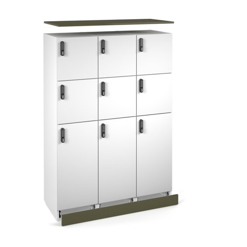 Flux top and plinth finishing panels for triple locker units 1200mm wide - olive green
