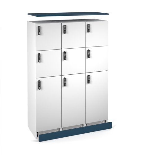 Flux top and plinth finishing panels for triple locker units 1200mm wide - sea blue