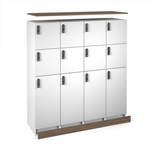 Flux top and plinth finishing panels for quadruple locker units 1600mm wide - barcelona walnut