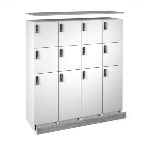 Flux top and plinth finishing panels for quadruple locker units 1600mm wide - grey oak