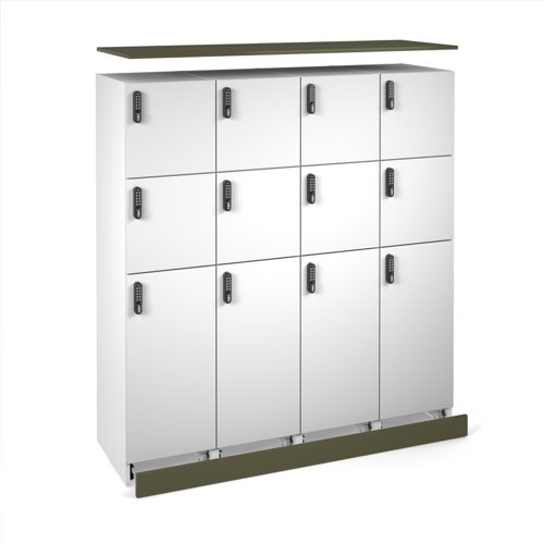 Flux top and plinth finishing panels for quadruple locker units 1600mm wide - olive green