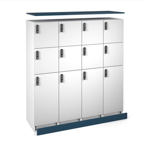 Flux top and plinth finishing panels for quadruple locker units 1600mm wide - sea blue