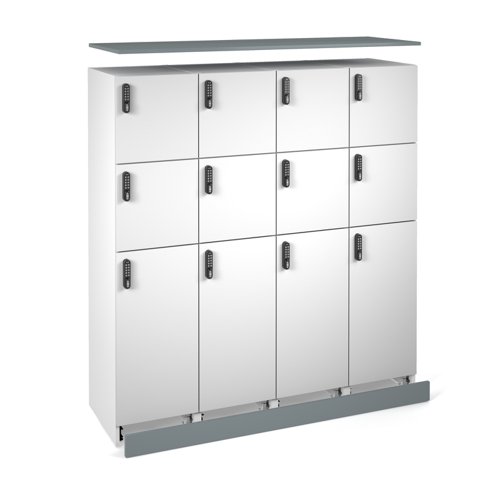 Flux top and plinth finishing panels for quadruple locker units 1600mm wide - smoke blue