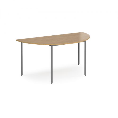 Semi circular flexi table with graphite frame 1600mm x 800mm - oak