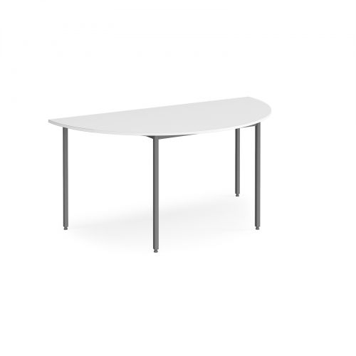 Semi circular flexi table with graphite frame 1600mm x 800mm - white