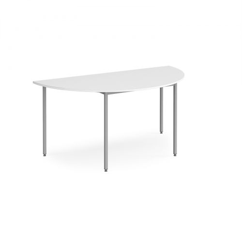 Semi circular flexi table with silver frame 1600mm x 800mm - white