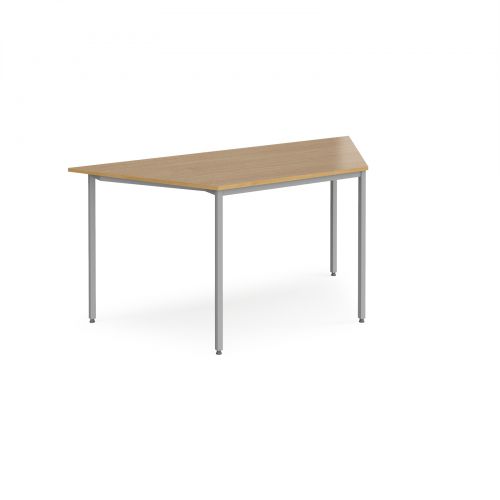 Trapezoidal flexi table with silver frame 1600mm x 800mm - oak