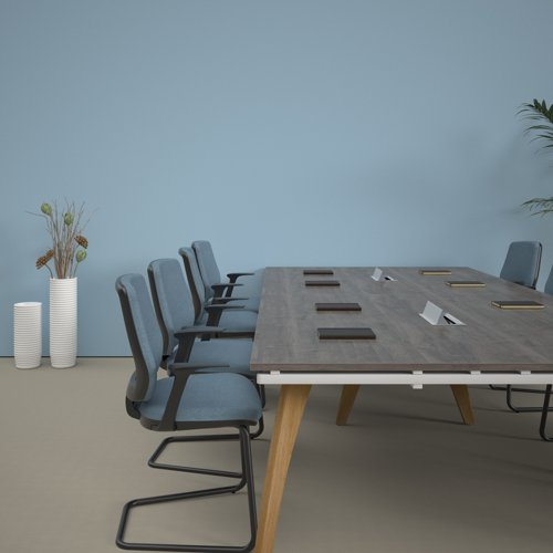 Fuze square boardroom table 1600mm x 1600mm with oak legs - white underframe, grey oak top