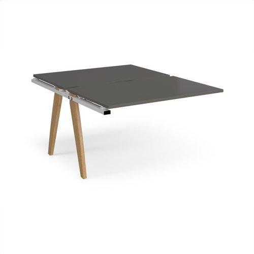 Fuze add on units back to back 1200mm x 1600mm with oak legs - white underframe, storm grey top