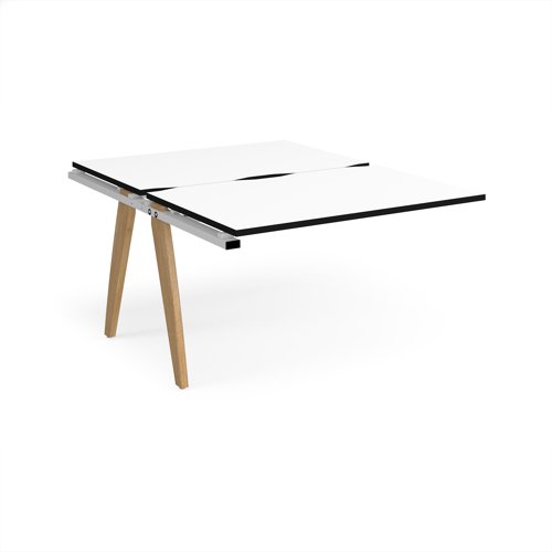 Fuze add on units back to back 1200mm x 1600mm with oak legs - white underframe, white top, black edge