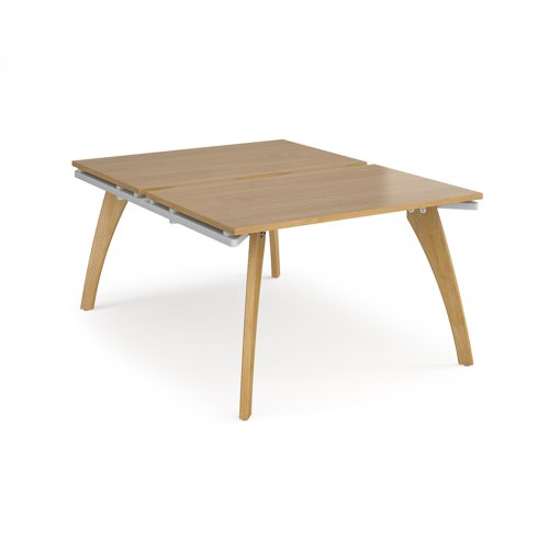 Fuze starter units back to back 1200mm x 1600mm with oak legs - white underframe, oak top FZ1216-SB-WH-O Buy online at Office 5Star or contact us Tel 01594 810081 for assistance