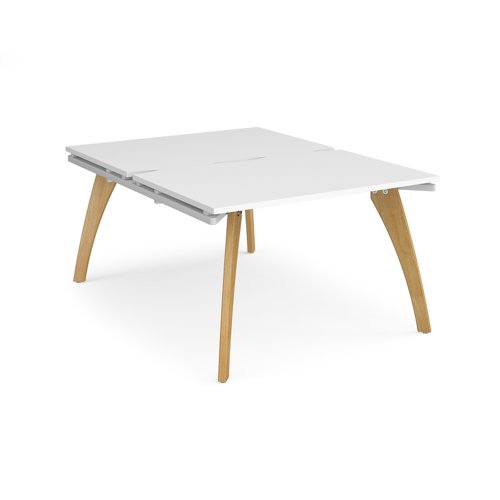 Fuze starter units back to back 1200mm x 1600mm with oak legs - white underframe, white top Bench Desking FZ1216-SB-WH-WH