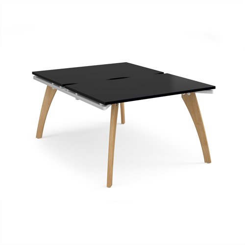 Fuze back to back desks 1200mm x 1600mm with oak legs - white underframe, black top