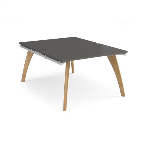 Fuze back to back desks 1200mm x 1600mm with oak legs - white underframe, storm grey top