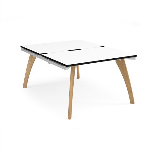Fuze back to back desks 1200mm x 1600mm with oak legs - white underframe, white top, black edge
