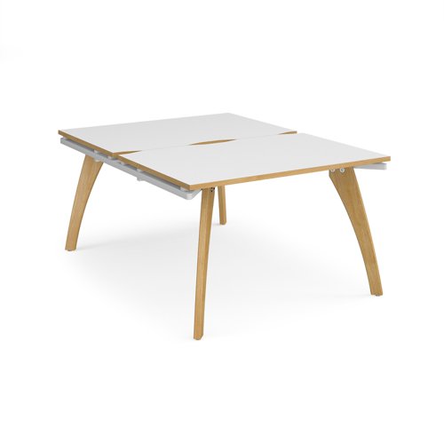 Fuze back to back desks 1200mm x 1600mm with oak legs - white underframe, white top with oak edging