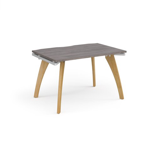 Fuze single desk 1200mm x 800mm with oak legs - white underframe, grey oak top FZ128-WH-GO Buy online at Office 5Star or contact us Tel 01594 810081 for assistance