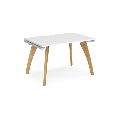 Fuze single desk 1200mm x 800mm with oak legs - white underframe, white top FZ128-WH-WH Buy online at Office 5Star or contact us Tel 01594 810081 for assistance