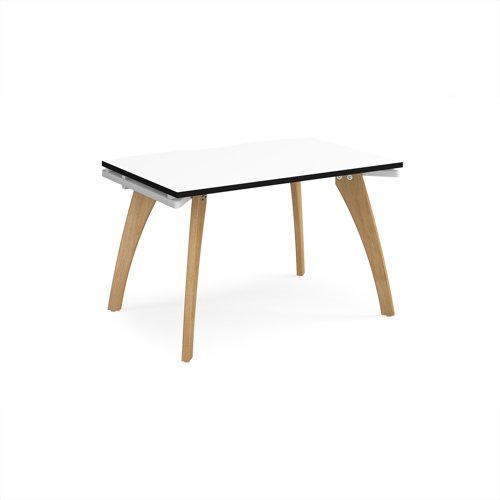 Fuze single desk 1200mm x 800mm with oak legs - white underframe, white top, black edge