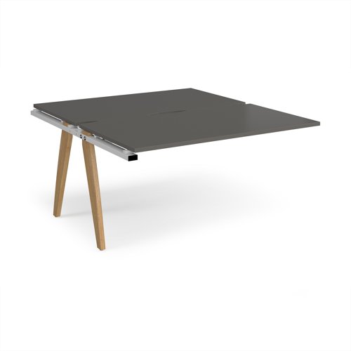 Fuze add on units back to back 1400mm x 1600mm with oak legs - white underframe, storm grey top