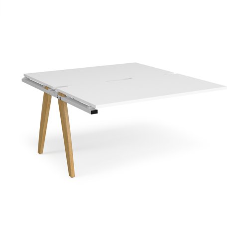 Fuze add on units back to back 1400mm x 1600mm with oak legs - white underframe, white top Bench Desking FZ1416-AB-WH-WH