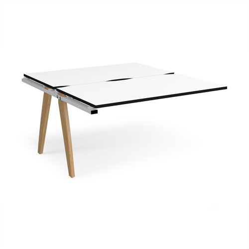 Fuze add on units back to back 1400mm x 1600mm with oak legs - white underframe, white top, black edge