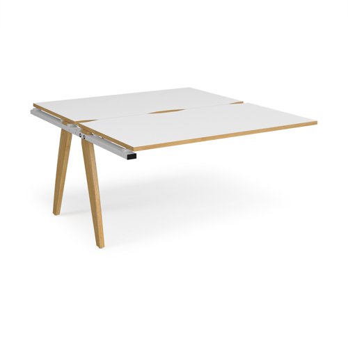 Bench Desk Add On 2 Person Rectangular Desks 1400mm White Oak Tops With White Frames 1600mm Depth Fuze