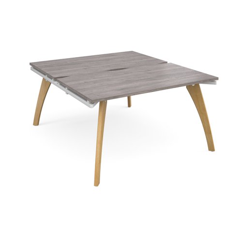 Fuze starter units back to back 1400mm x 1600mm with oak legs - white underframe, grey oak top FZ1416-SB-WH-GO Buy online at Office 5Star or contact us Tel 01594 810081 for assistance