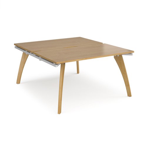 Fuze starter units back to back 1400mm x 1600mm with oak legs - white underframe, oak top FZ1416-SB-WH-O Buy online at Office 5Star or contact us Tel 01594 810081 for assistance