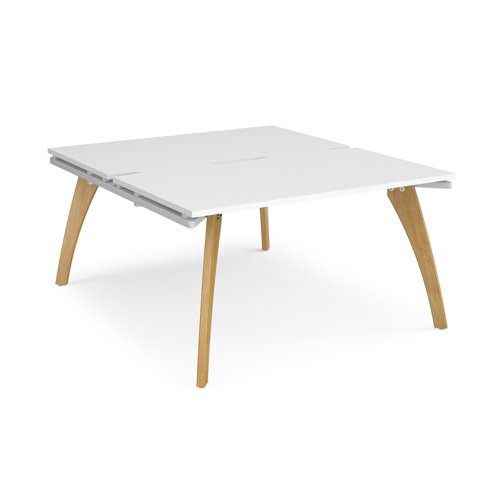 Fuze starter units back to back 1400mm x 1600mm with oak legs - white underframe, white top Bench Desking FZ1416-SB-WH-WH