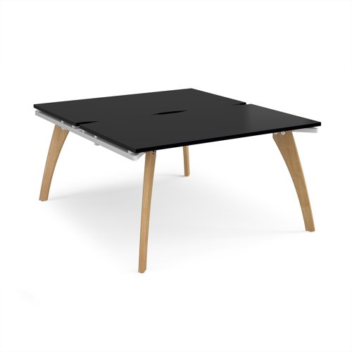 Fuze back to back desks 1400mm x 1600mm with oak legs - white underframe, black top