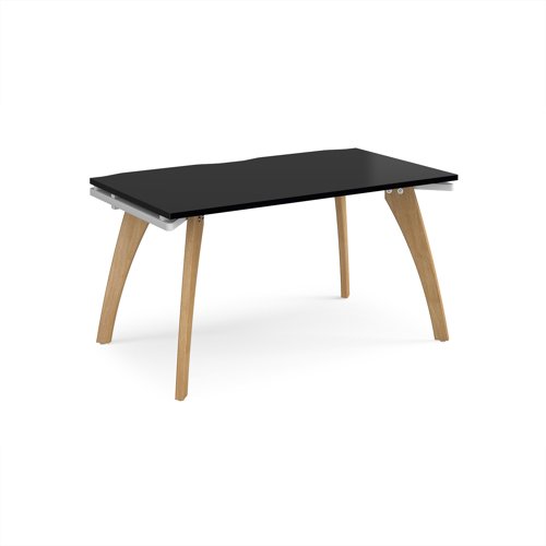Fuze single desk 1400mm x 800mm with oak legs - white underframe, black top