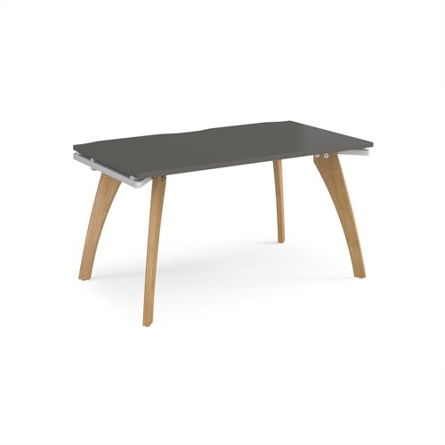 Fuze single desk 1400mm x 800mm with oak legs - white underframe, storm grey top