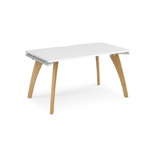 Fuze single desk 1400mm x 800mm with oak legs - white underframe, white top FZ148-WH-WH Buy online at Office 5Star or contact us Tel 01594 810081 for assistance