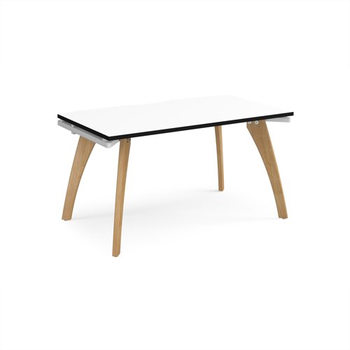 Fuze single desk 1400mm x 800mm with oak legs - white underframe, white top, black edge