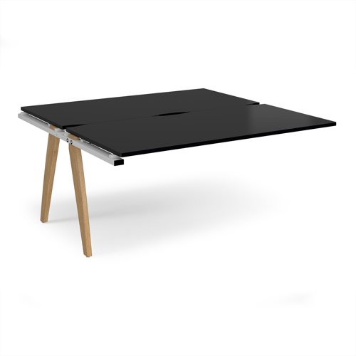 Fuze add on units back to back 1600mm x 1600mm with oak legs - white underframe, black top