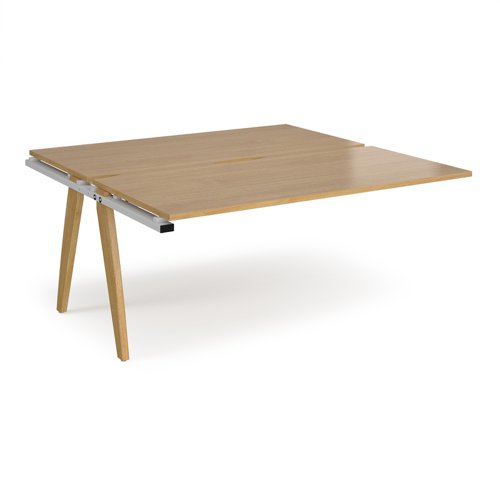 Fuze add on units back to back 1600mm x 1600mm with oak legs - white underframe, oak top FZ1616-AB-WH-O Buy online at Office 5Star or contact us Tel 01594 810081 for assistance