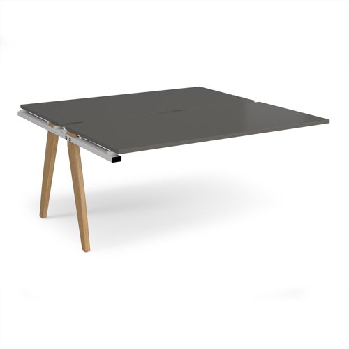 Fuze add on units back to back 1600mm x 1600mm with oak legs - white underframe, storm grey top