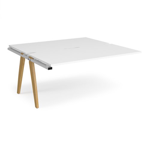 Fuze add on units back to back 1600mm x 1600mm with oak legs - white underframe, white top